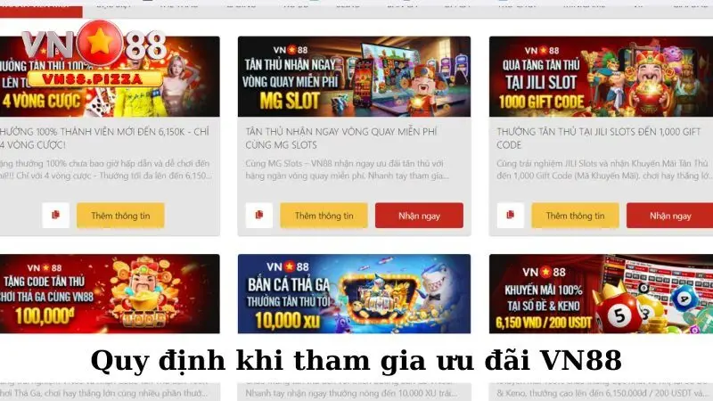 Quy định khi tham gia ưu đãi VN88